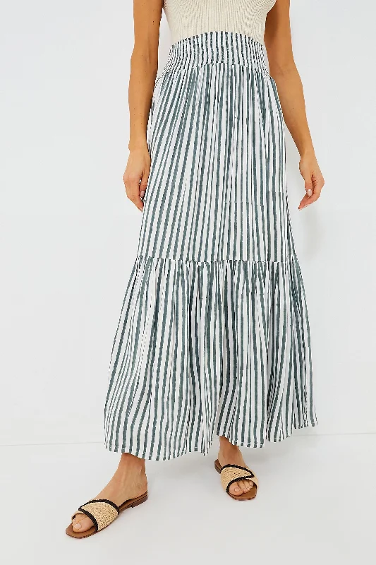 Moss Stripe Shirred Skirt linen skirt natural