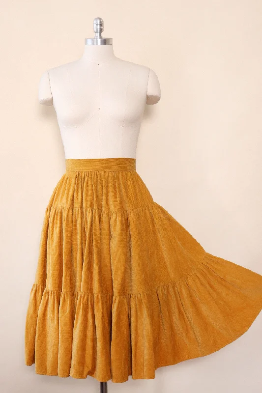 Mustard Corduroy Peasant Skirt XS/S lace skirt elegant