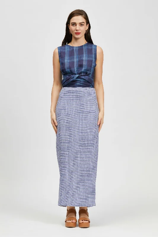 Obrigado Skirt Blue/White Check slim fit skirt