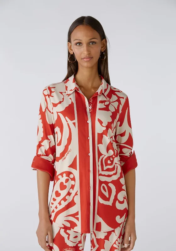 Oui Paisley Print Silk Touch Blouse, Red & White Lightweight Linen Blouse