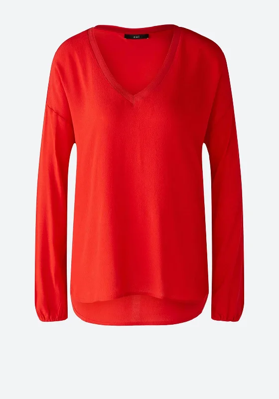 Oui V-Neck Woven Blouse, Aura Orange High Neck Blouse