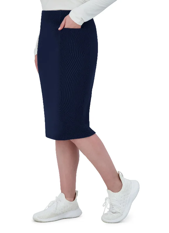 Perfect Fit Pencil Skirt 22" - Navy leather skirt bold