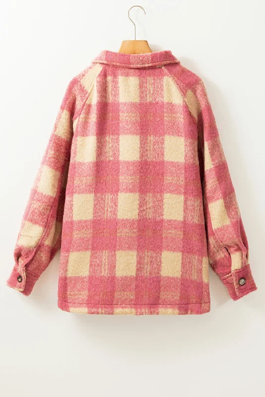 Pink Gingham Check Shacket Silky Draped Blouse