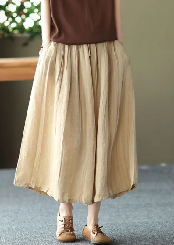 Plus Size Khaki Drawstring Pockets Linen A Line Skirts Summer leather skirt refined