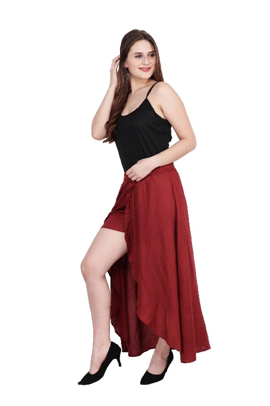 Red Solid Asymmetric Box Skirt wool skirt sturdy