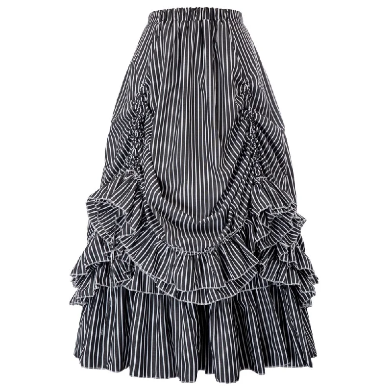 Retro Vintage Gothic Black & White Stripes Bustle Skirt pastel goth steampunk club party rockabilly skirts womens maxi skirt velvet skirt rich