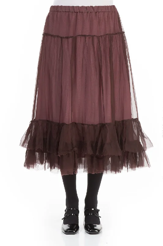 Ruffled Merlot Silk Chiffon Midi Skirt leather skirt bold