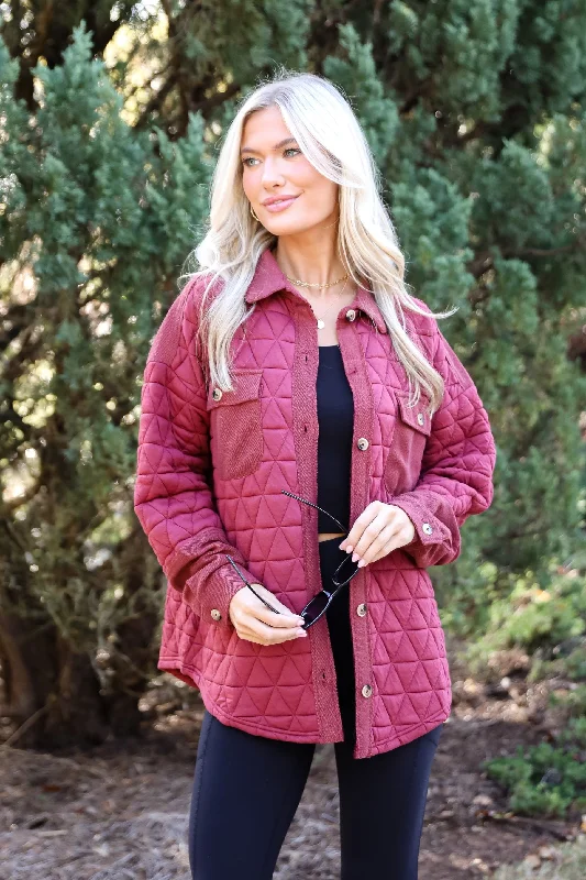 Seasonal Cuteness Brick Quilted Shacket - DOORBUSTER Subtle Shimmer Blouse