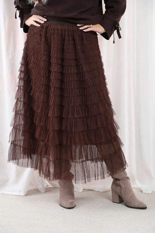 Seraphina Ruffle Skirt Chocolate corduroy skirt textured