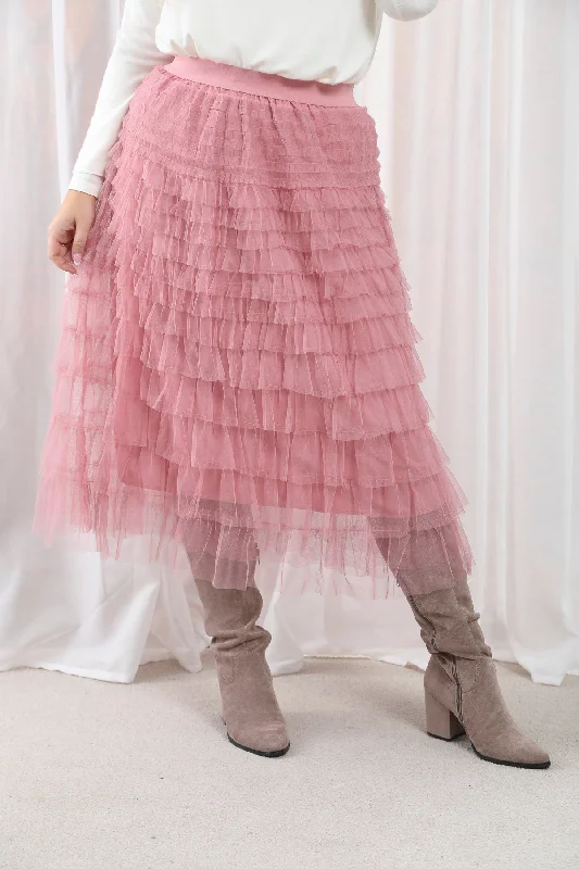 Seraphina Ruffle Skirt Rose Pink leather skirt bold