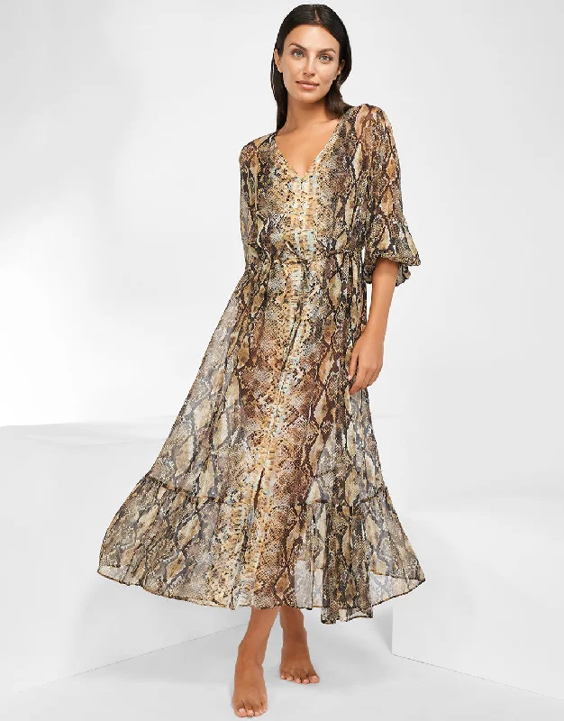 Serpent Long Blouse Dress - Python Chic Ruffle Blouse