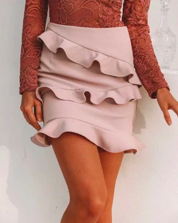 Sharon Ruffle Bodycon Mini Skirt in Mauve mini skirt trendy