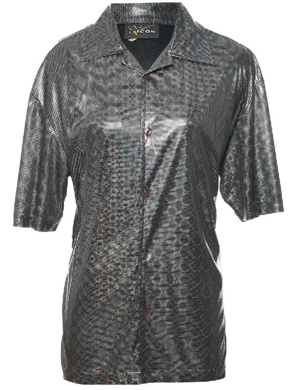 Silver Blouse - M Elegant Semi-Sheer Blouse