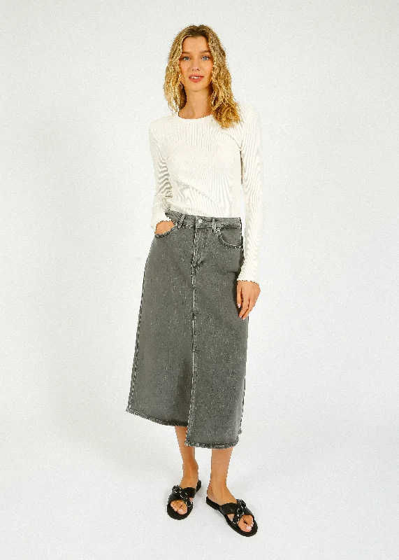 SLF Krista Gerda Denim Skirt in Light Grey linen skirt natural