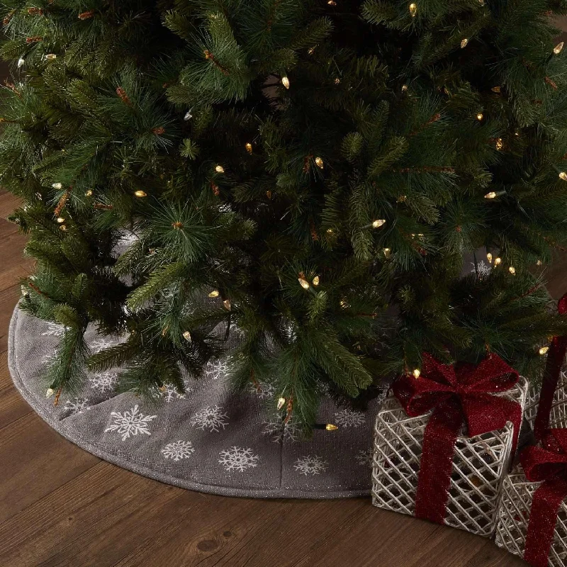 Snowflake Burlap Grey Christmas Tree Skirt 48 VHC Brands lightweight skirt design
