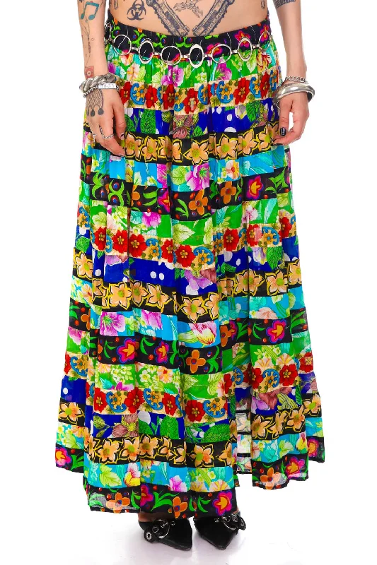 Vintage 90's Patchwork Mixed Floral Tiered Maxi Skirt - OSFM lace skirt romantic