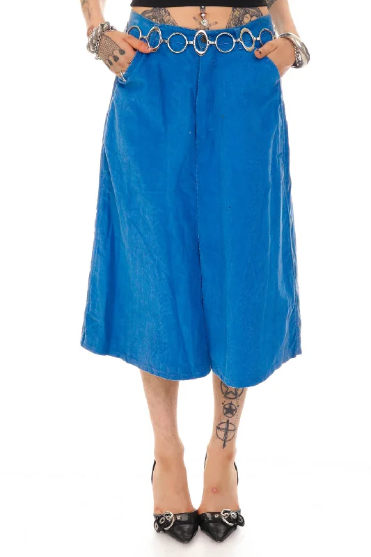 Vintage 80's Pale Blue Corduroy Denim Skirt - M/L athletic skirt fit