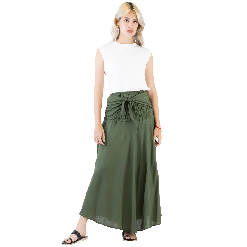 Solid Color Women's Bohemian Skirt in Olive SK0033 020000 13 ruffled skirt detail
