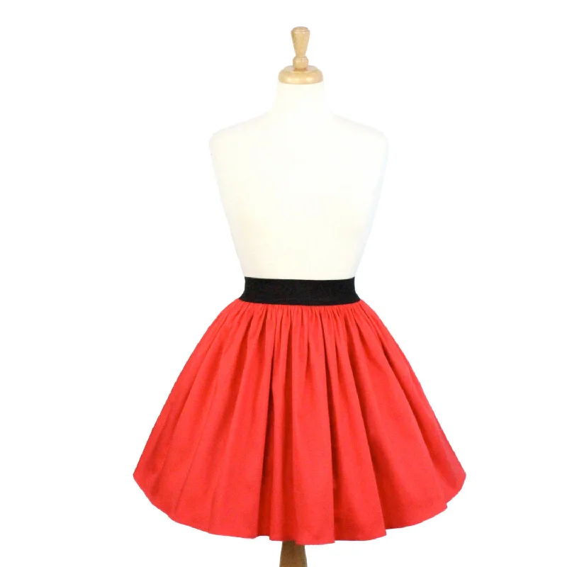 Solid Coral Red A-line Pleated Skirt #S-AP645 tiered skirt playful