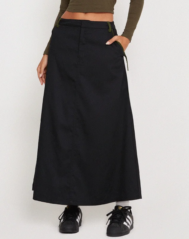 Sorrel Midi Skirt in Black Forest Green leather skirt modern