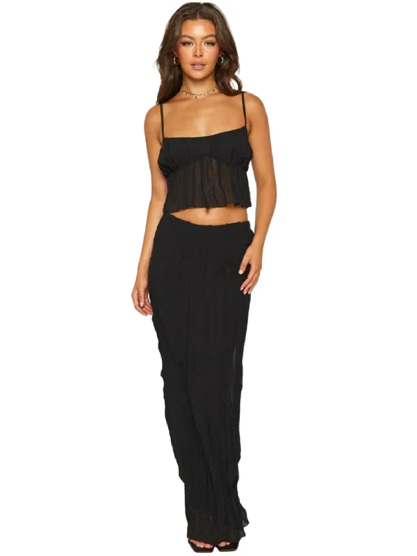 Square Neck Sleeveless Top and Ruched Skirt Set chiffon skirt airy