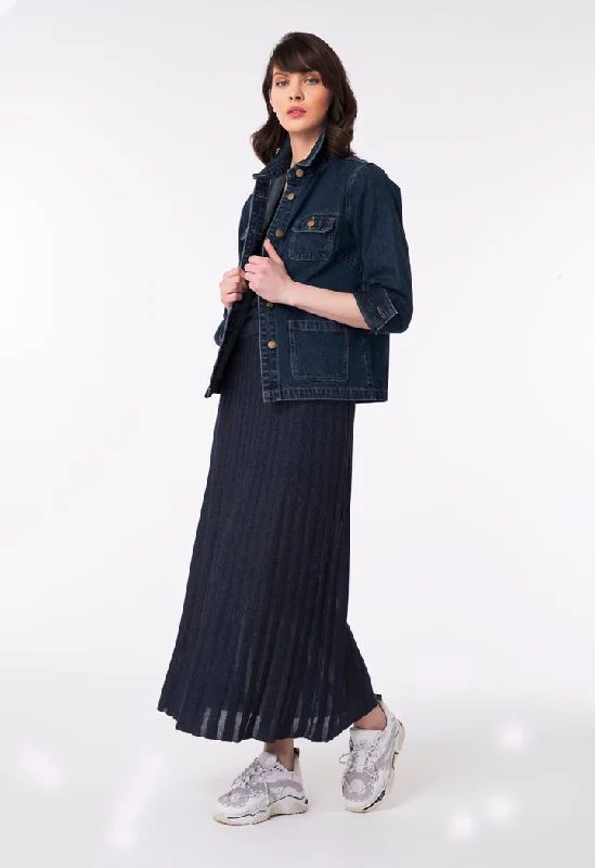 Striped Pleated Glitter Knit Skirt denim skirt durable
