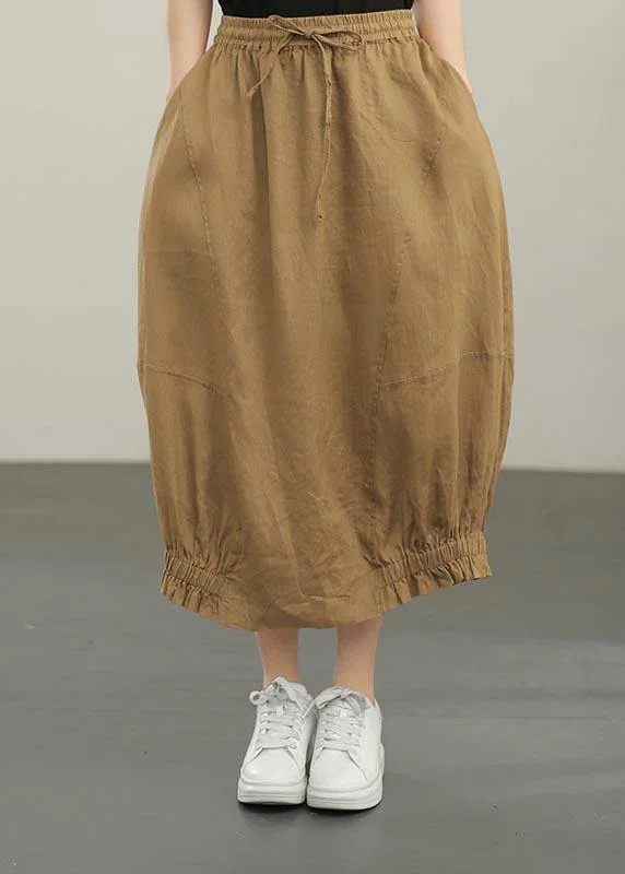 Style Yellow Pockets A Line Summer Linen  Skirts chiffon skirt floaty