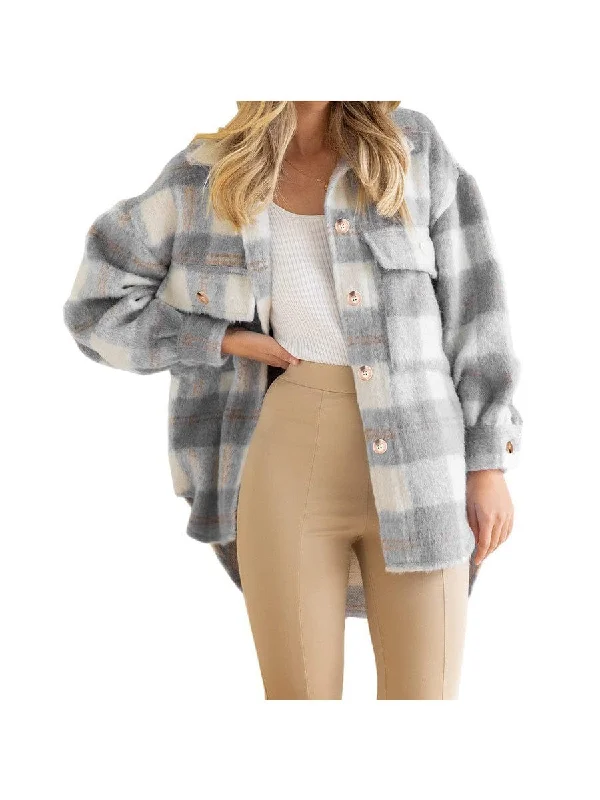 Stylish Plaid Shacket for Women Delicate Bow Blouse