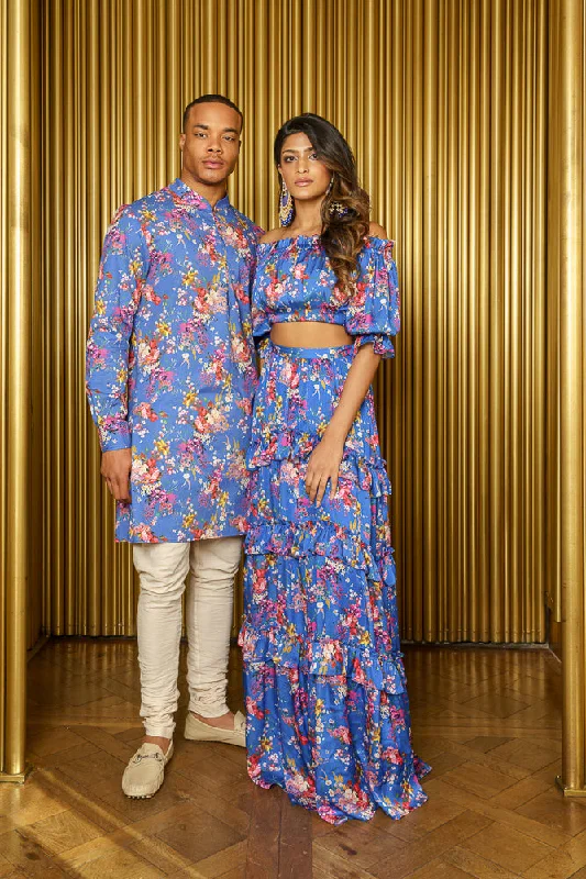 TAARA Floral Ruffle Lehenga Skirt high slit skirt