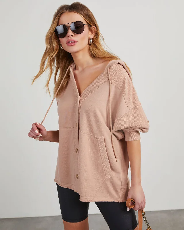 Tara Hooded Knit Shacket Casual Relaxed Blouse