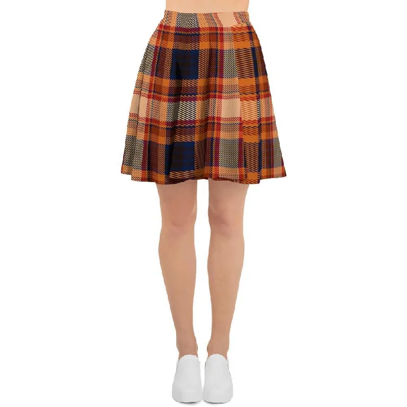 Tartan Brown Plaid Women's Skirt silk skirt sleek