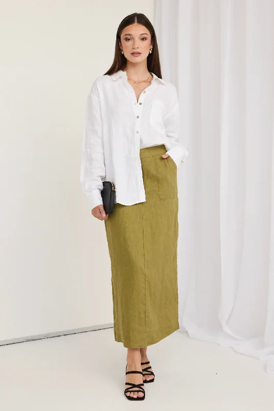 Tempt Pickle Linen Utilitarian Midi Skirt velvet skirt sumptuous