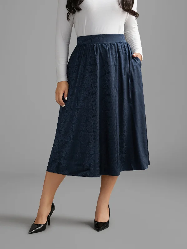 Textured Floral Elastic Waist Pocket Skirt wool skirt warm