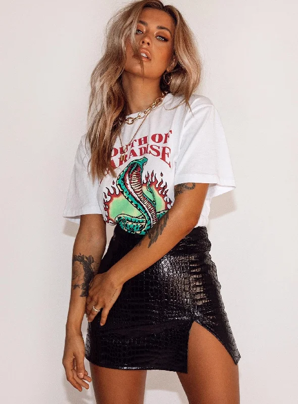 The Wren Mini Skirt Black Croc denim skirt classic