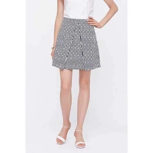 Polka Dot Print Striped Skirt - Blue And White L corduroy skirt cozy