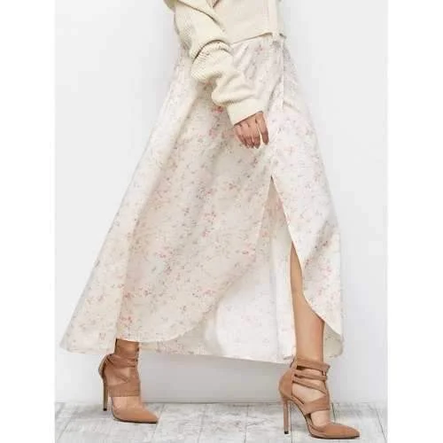 Floral Asymmetric Slit Skirt - Pink L silk skirt smooth