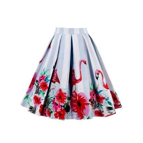 High Waist Animal Floral Print A Line Skirt - Red L pleated skirt texture