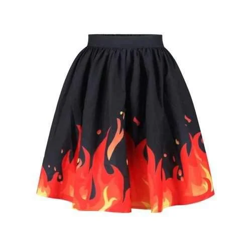 High Waist Flame Print Skirt - M belted skirt waist