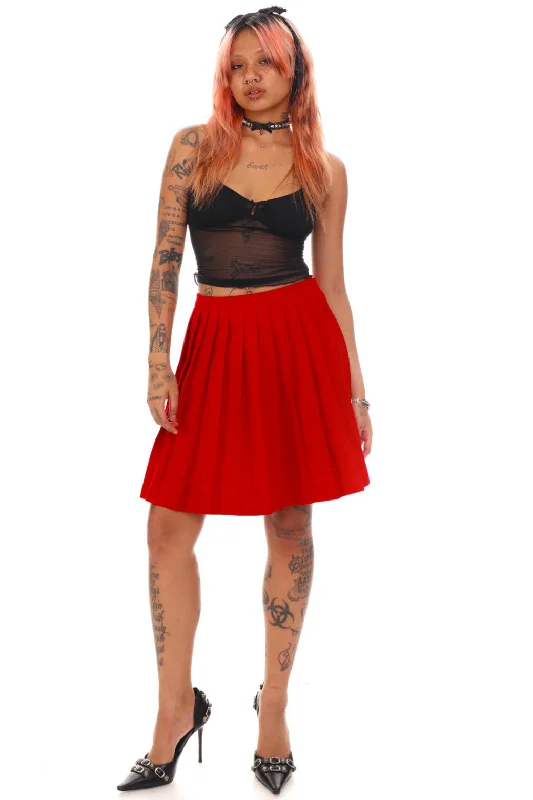 Vintage 90's Cherry Red Pleated Skirt - S linen skirt light