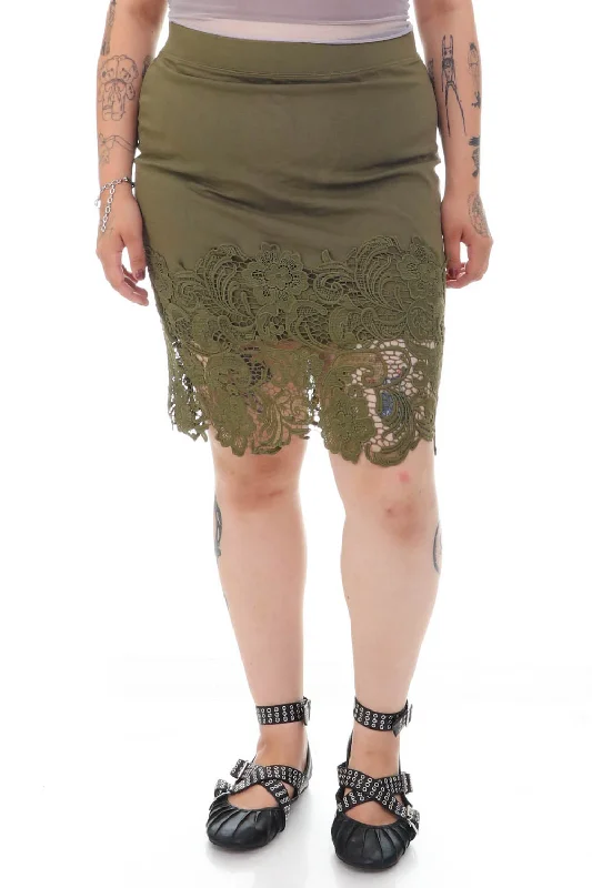 Vintage Y2K Green Floral Lace Pencil Skirt - XL/2X denim skirt durable