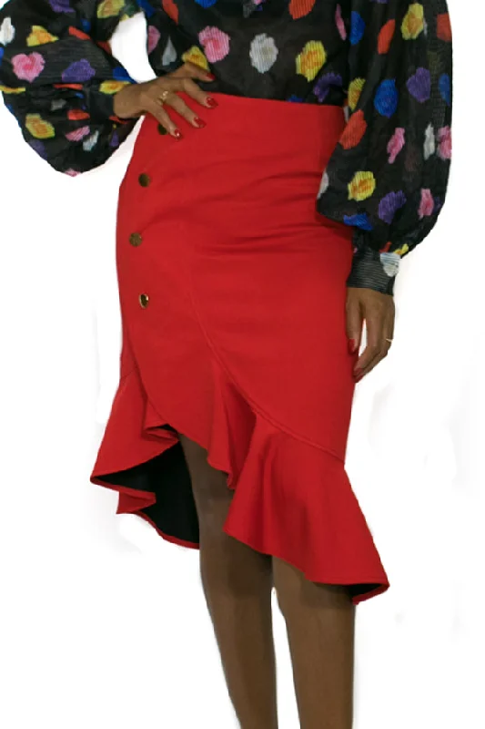 W722S SKIRT (RED, BLK) (S, XXL) velvet skirt glossy