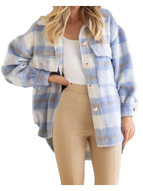 Warm Winter Plaid Shacket Lightweight Tunic Blouse