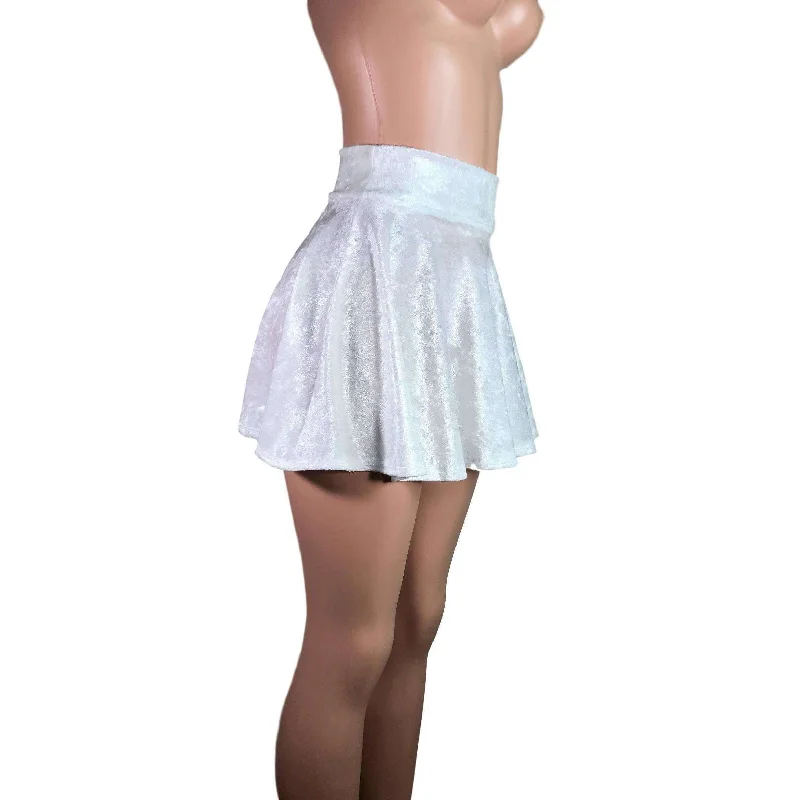 Skater Skirt - White Crushed Velvet elastic waist skirt