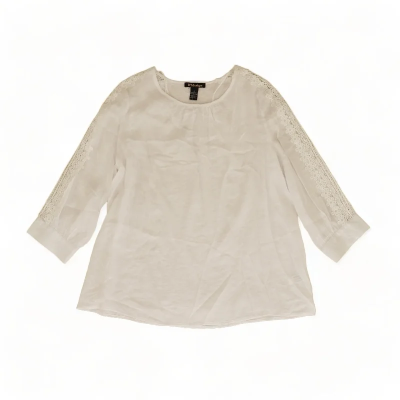 White Solid 3/4 Sleeve Blouse Wrap Front Blouse