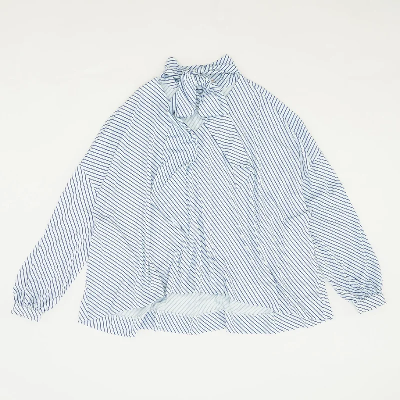 White Striped Long Sleeve Blouse Airy Cotton Blouse