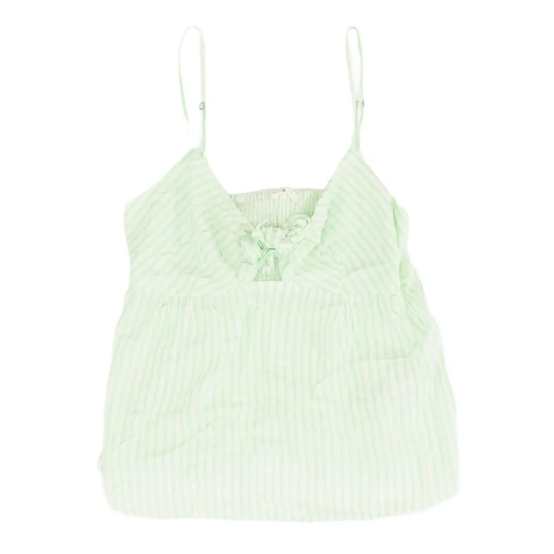 White Striped Sleeveless Blouse Delicate Pleat Blouse