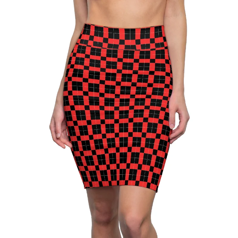 Women's Skirt, Black & Red Square Design mini skirt trendy