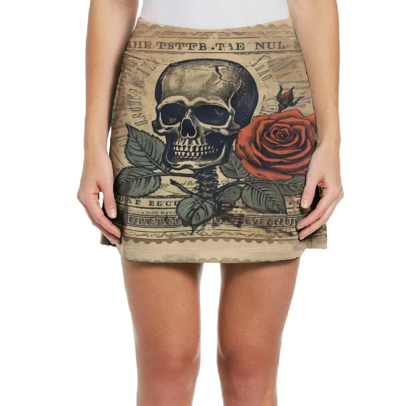 Women's Vintage Skull Middle-Waisted Skort leather skirt bold