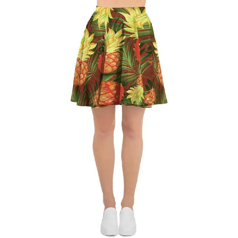 Yellow Neon Pineapple Hawaiian Print Women's Skirt tiered skirt playful