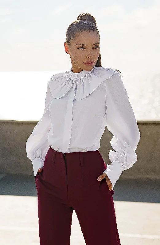 White Puff Sleeve Collared Blouse Sleeveless Summer Blouse